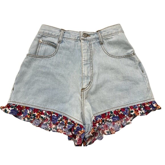 Concepts & Designs Vintage 90s High Waisted Sz 9  Mom Ruffle Denim Shorts 24 x 3 - Picture 1 of 5